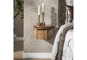 Hoyz Collection - Nachtkastje Wave Rond Zwevend 1 Lade XS - Massief Mango Zandkleur