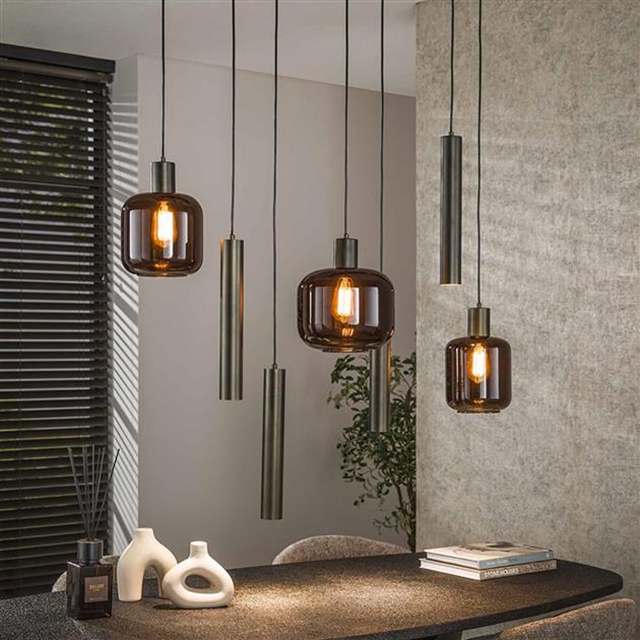 Hoyz Collection - Hanglamp Bronza Mix 4+3-lichts - Sienna Brown