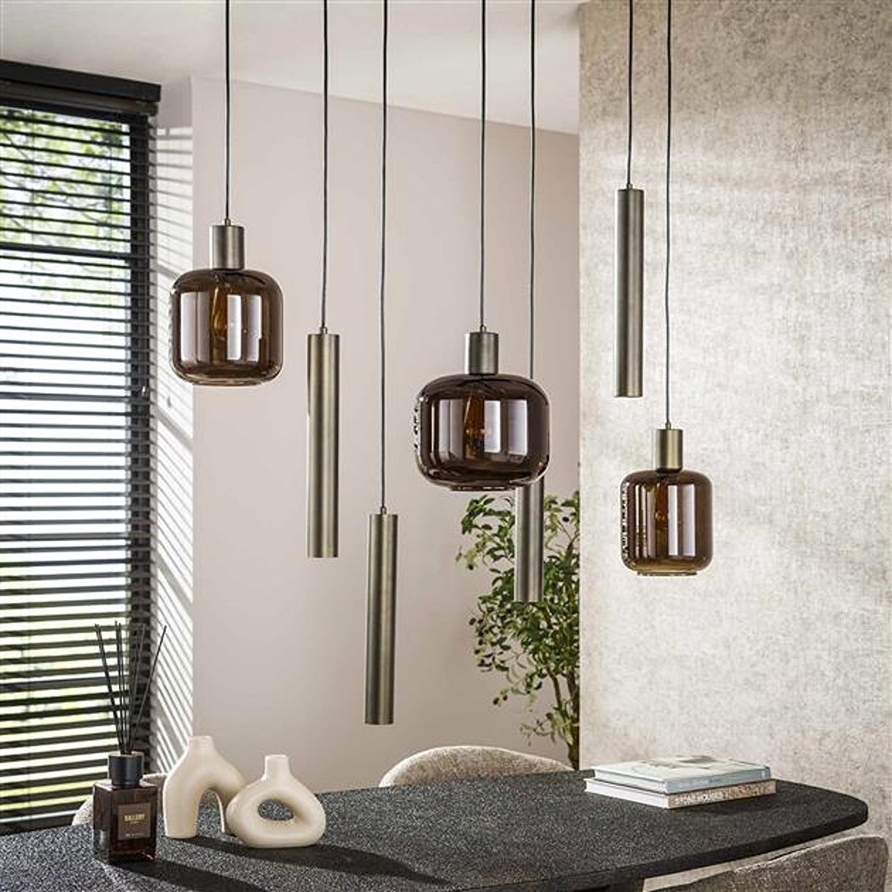 Hoyz Collection - Hanglamp Bronza Mix 4+3-lichts - Sienna Brown