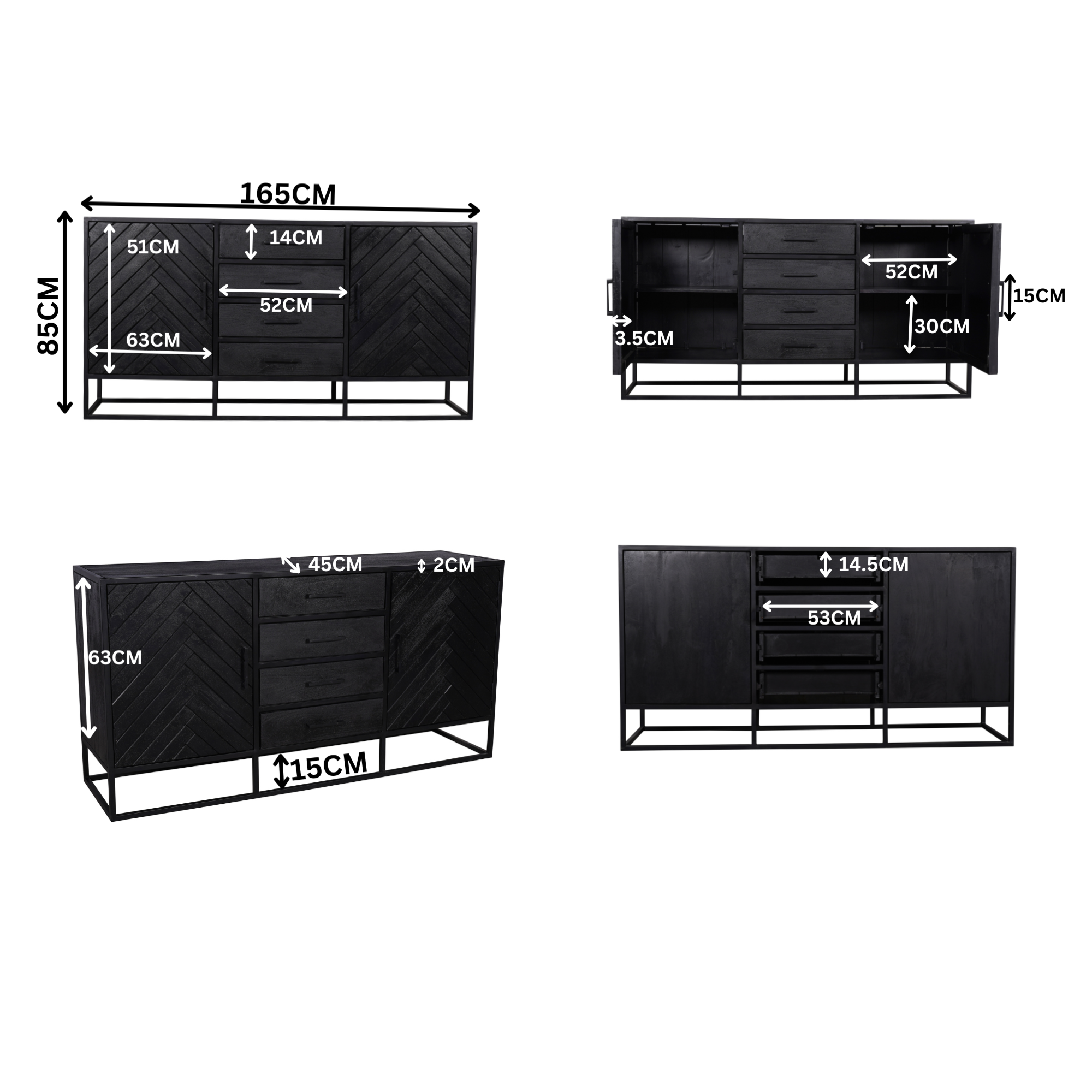 Starfurn - Dressoir New York - Zwart - 45x165x85 cm