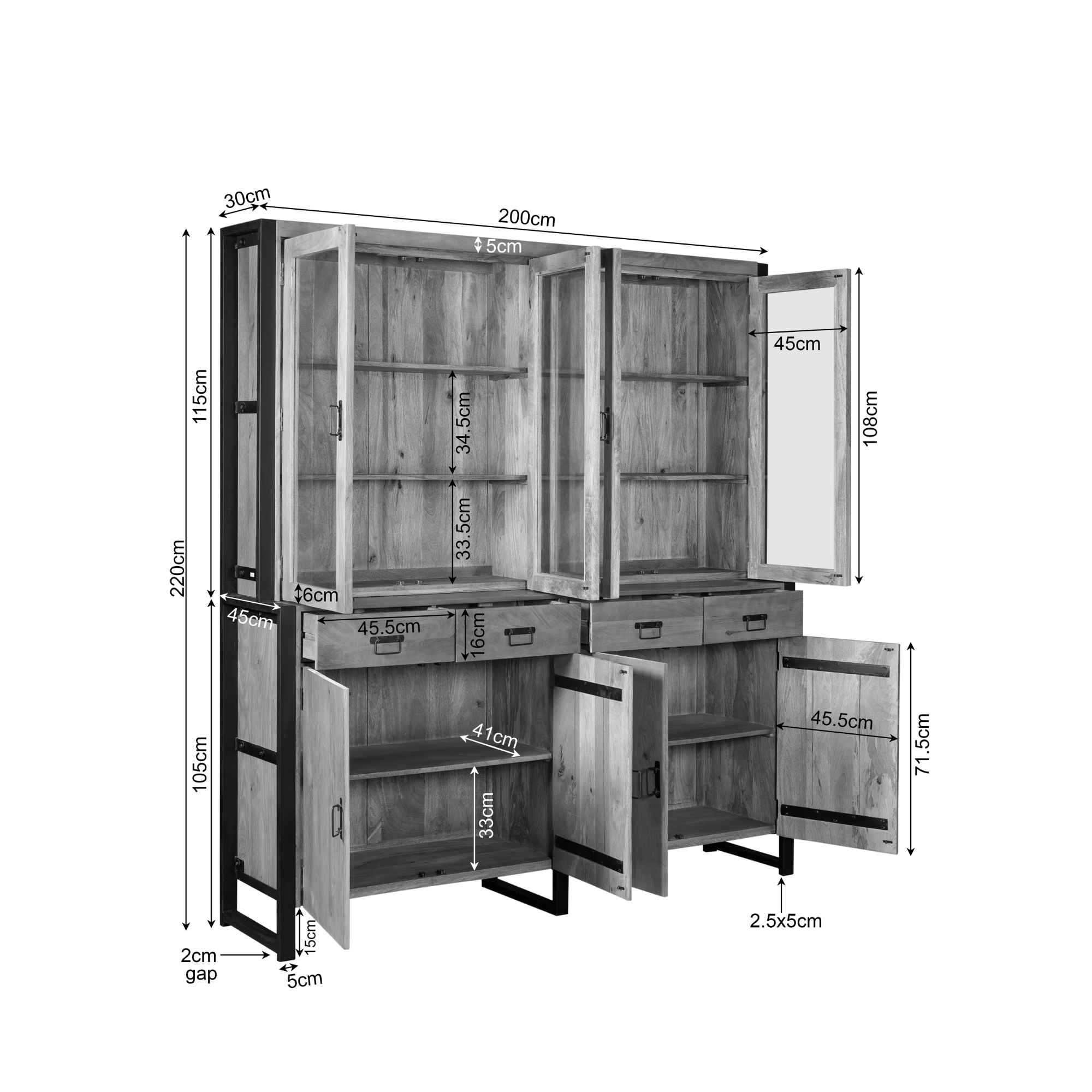 Starfurn - Vitrinekast Boaz - Bruin - 45x200x220 cm