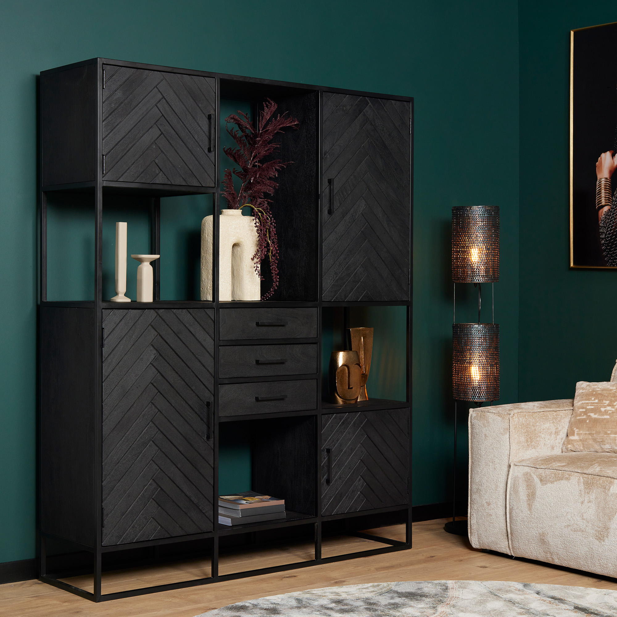 Starfurn - Vakkenkast New York - Zwart - 45x160x200 cm