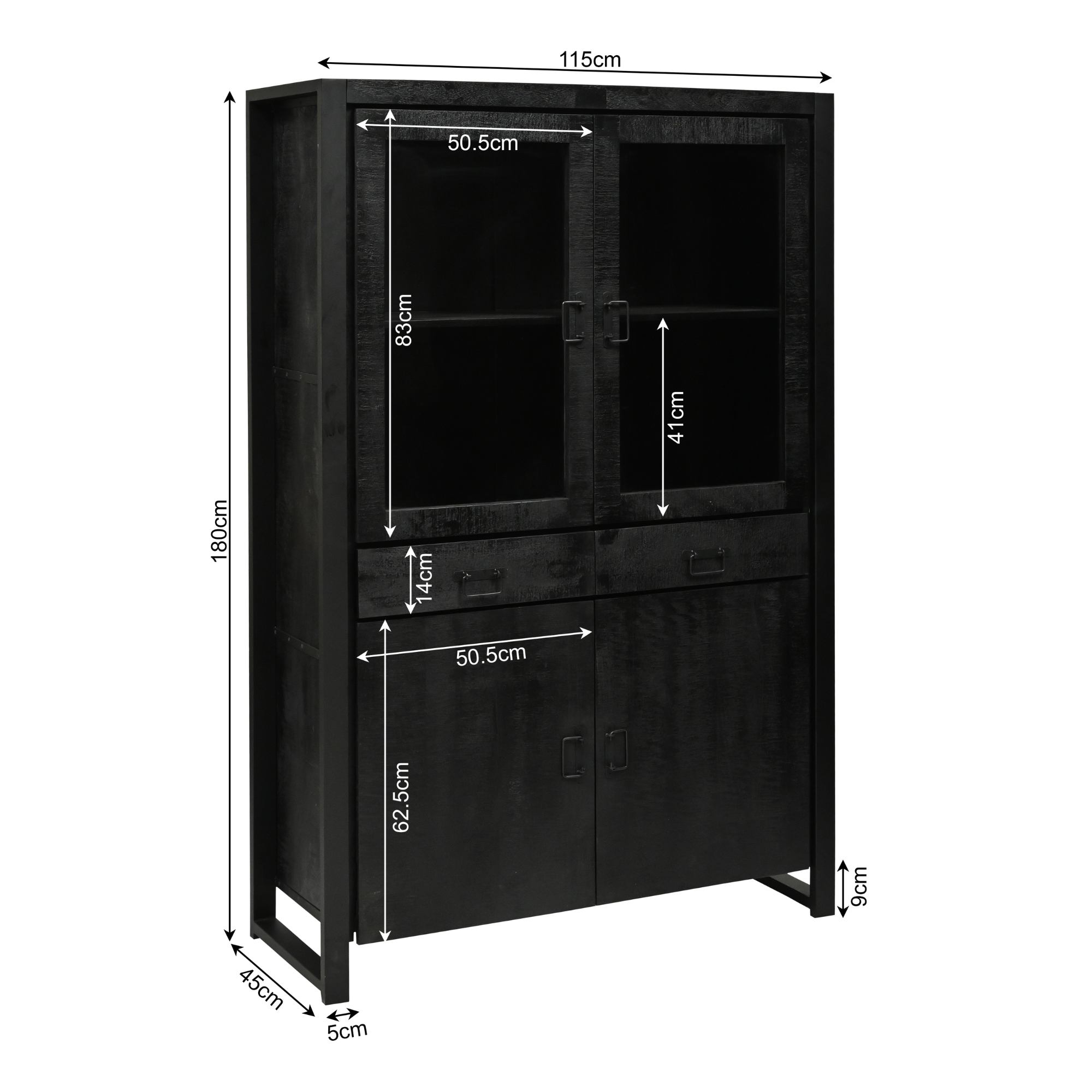 Starfurn - Vitrinekast Boaz - Zwart - 45x115x180 cm