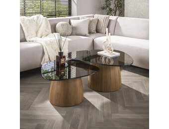 Hoyz Collection - Salontafel Tinto Driehoekig Set Van 2 - Brons Glas