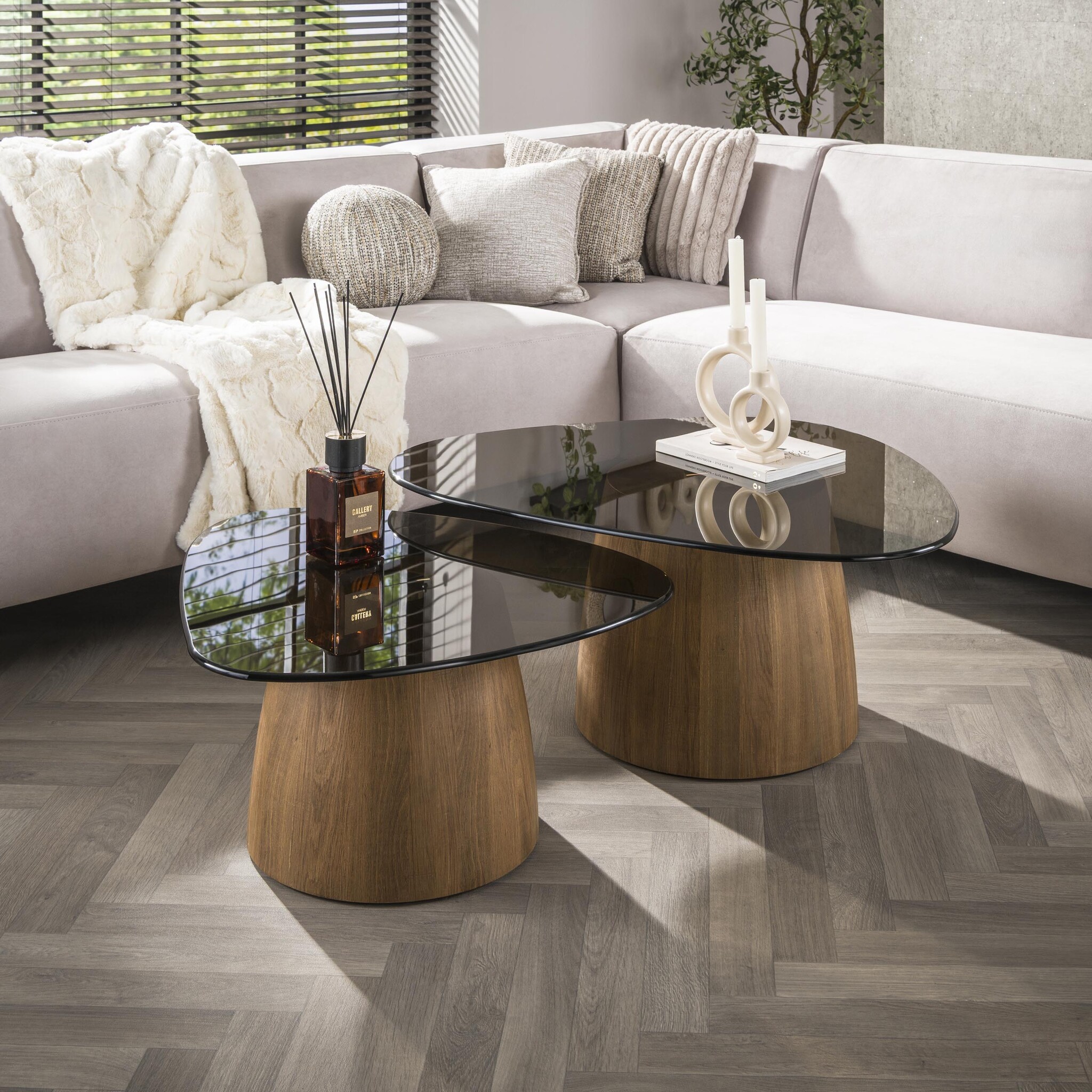 Hoyz Collection - Salontafel Tinto Driehoekig Set Van 2 - Brons Glas