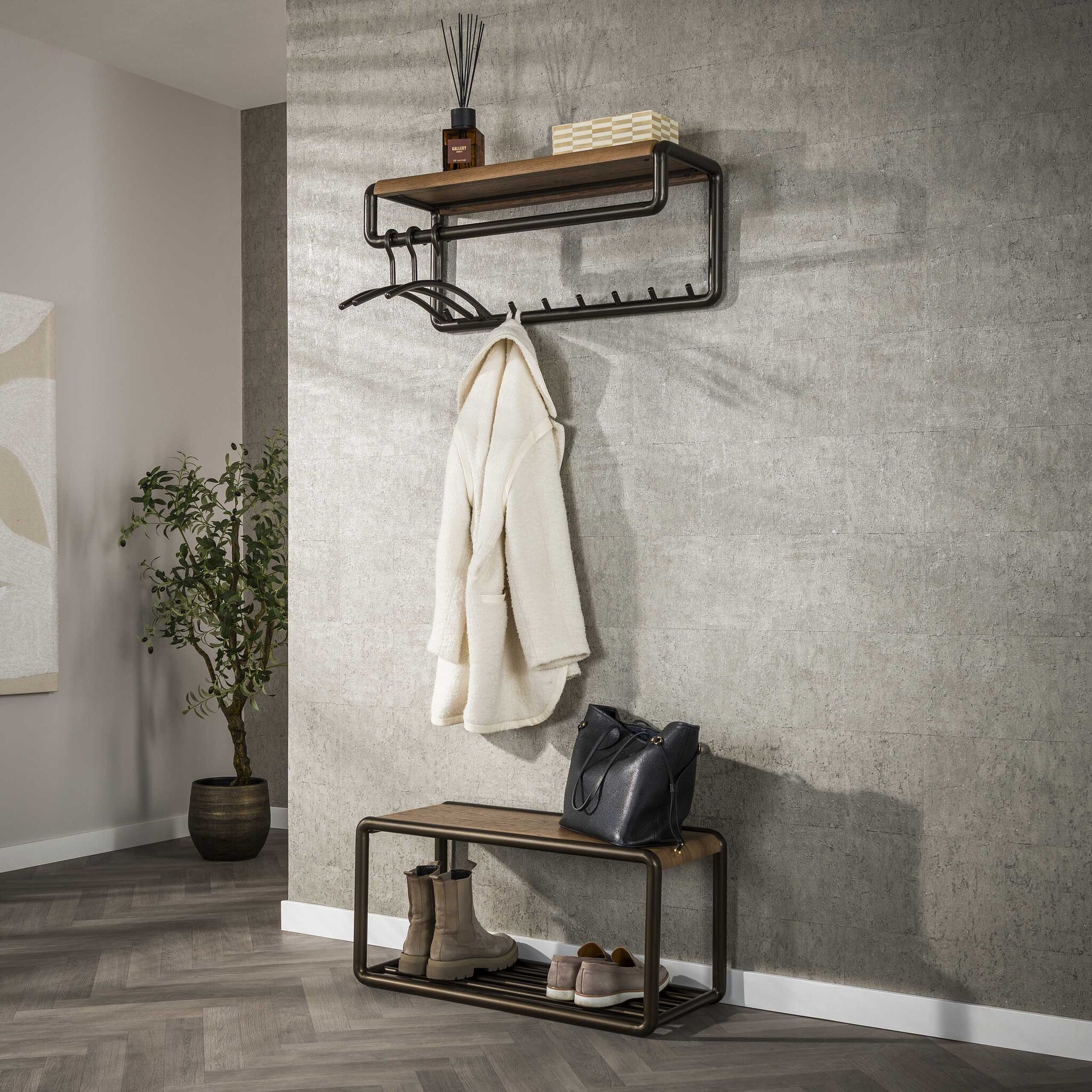 Hoyz Collection - Kapstok Luno Roede En Hoedenplank 8 Haken - Drift Brown