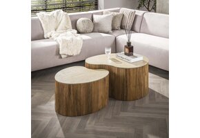 Hoyz Collection - Salontafel Nuovo Niervormig Set Van 2 - Massief Mango Zand