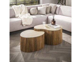 Hoyz Collection - Salontafel Nuovo Niervormig Set Van 2 - Massief Mango Zand