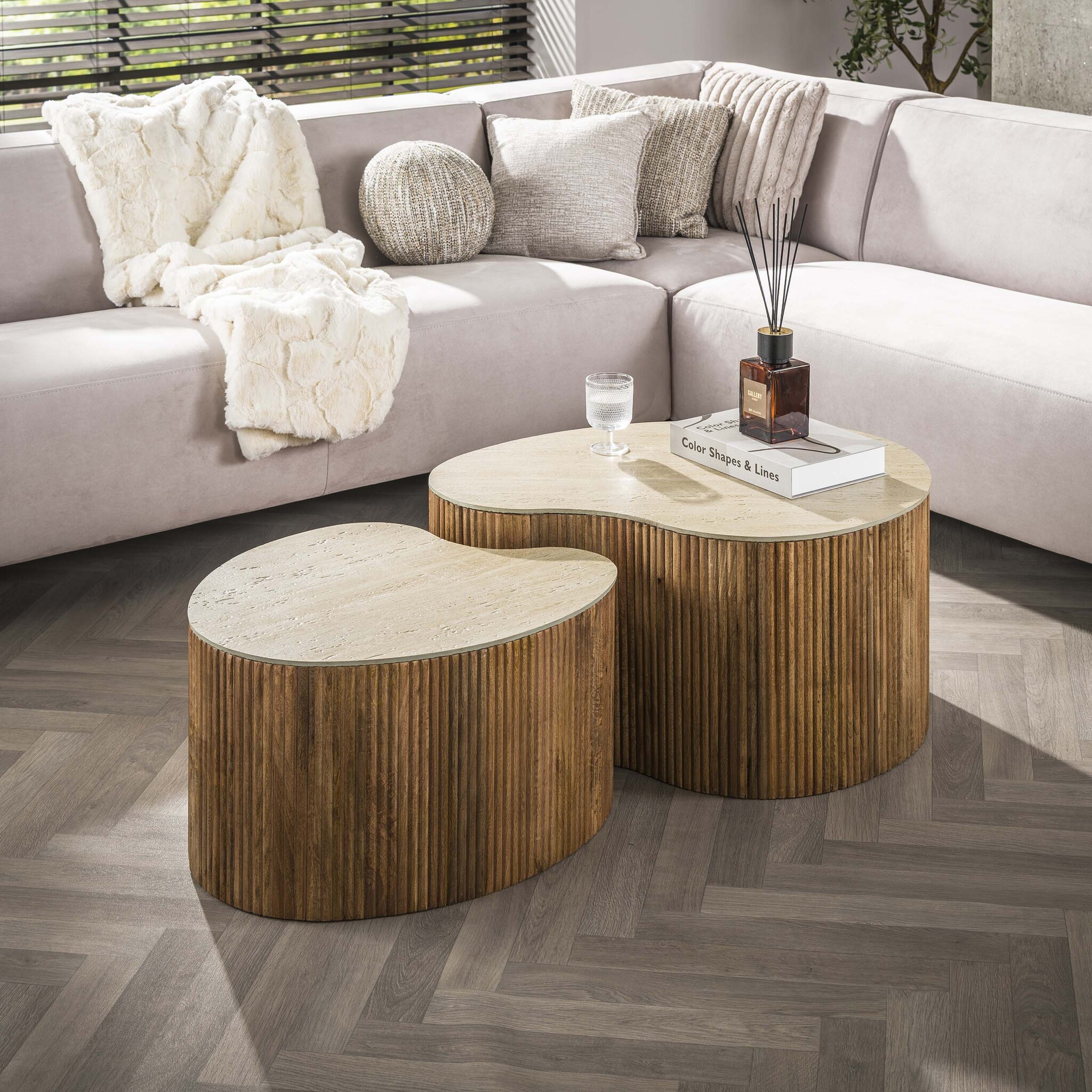 Hoyz Collection - Salontafel Nuovo Niervormig Set Van 2 - Massief Mango Zand