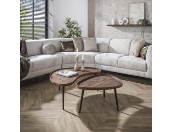 Hoyz Collection - Salontafel Carve Organisch Set Van 2 - Massief Acacia Bruin