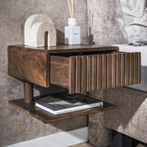 Hoyz Collection - Nachtkastje Carve Shelve Zwevend 1 Lade - Massief Acacia Bruin