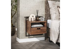 Hoyz Collection - Nachtkastje Air Solid Open Vak 1 Lade - Massief Acacia Bruin