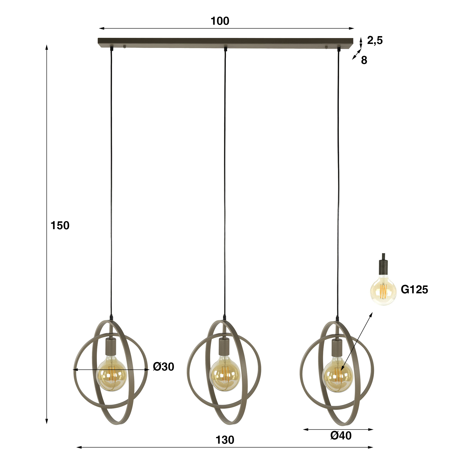 Hoyz Collection - Hanglamp Turn Around 3-lichts - Beige