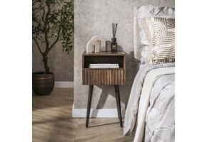 Hoyz Collection - Nachtkastje Carve 1 Lade - Massief Acacia Bruin