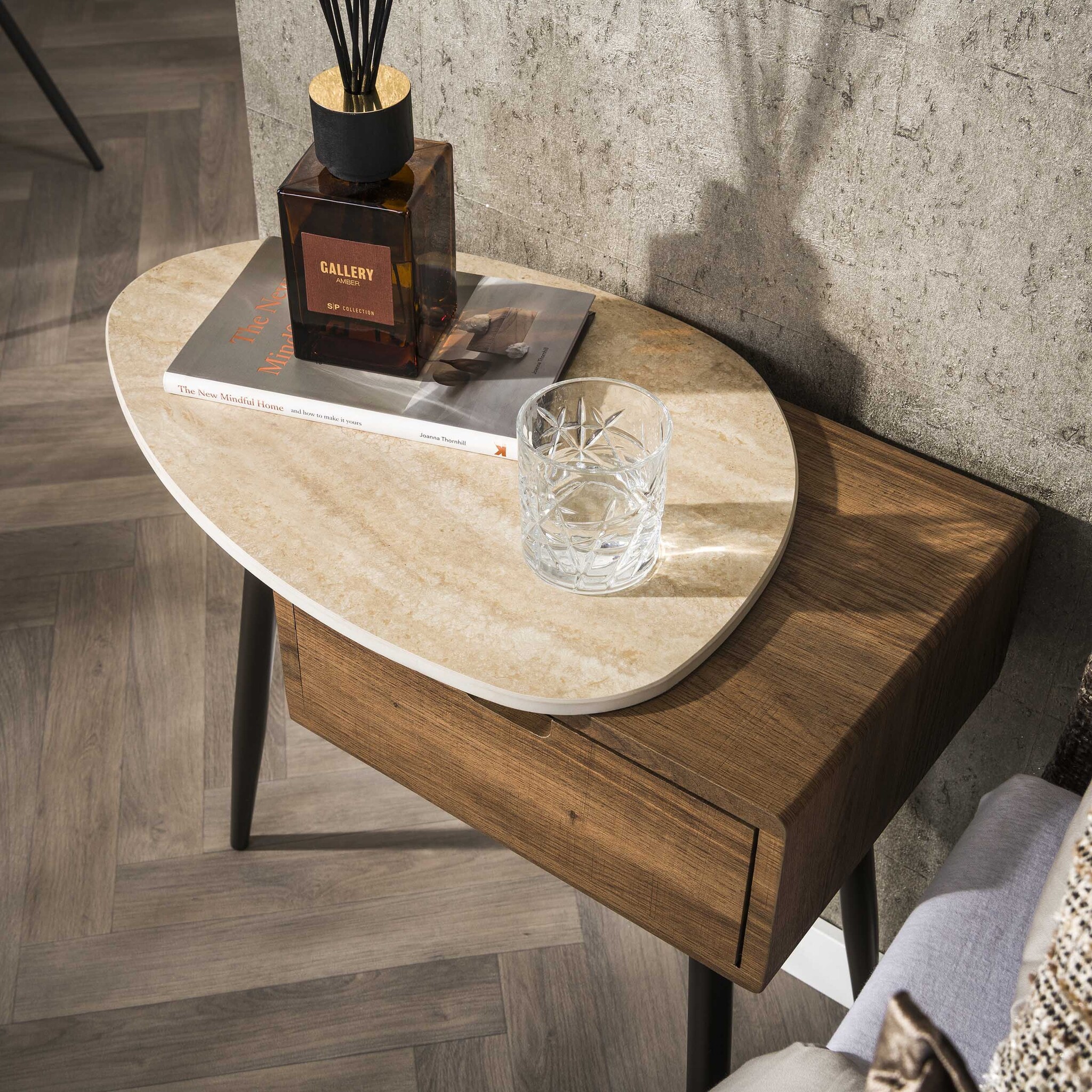 Hoyz Collection - Nachtkastje Travino 1 Lade Links - Keramiek Travertin