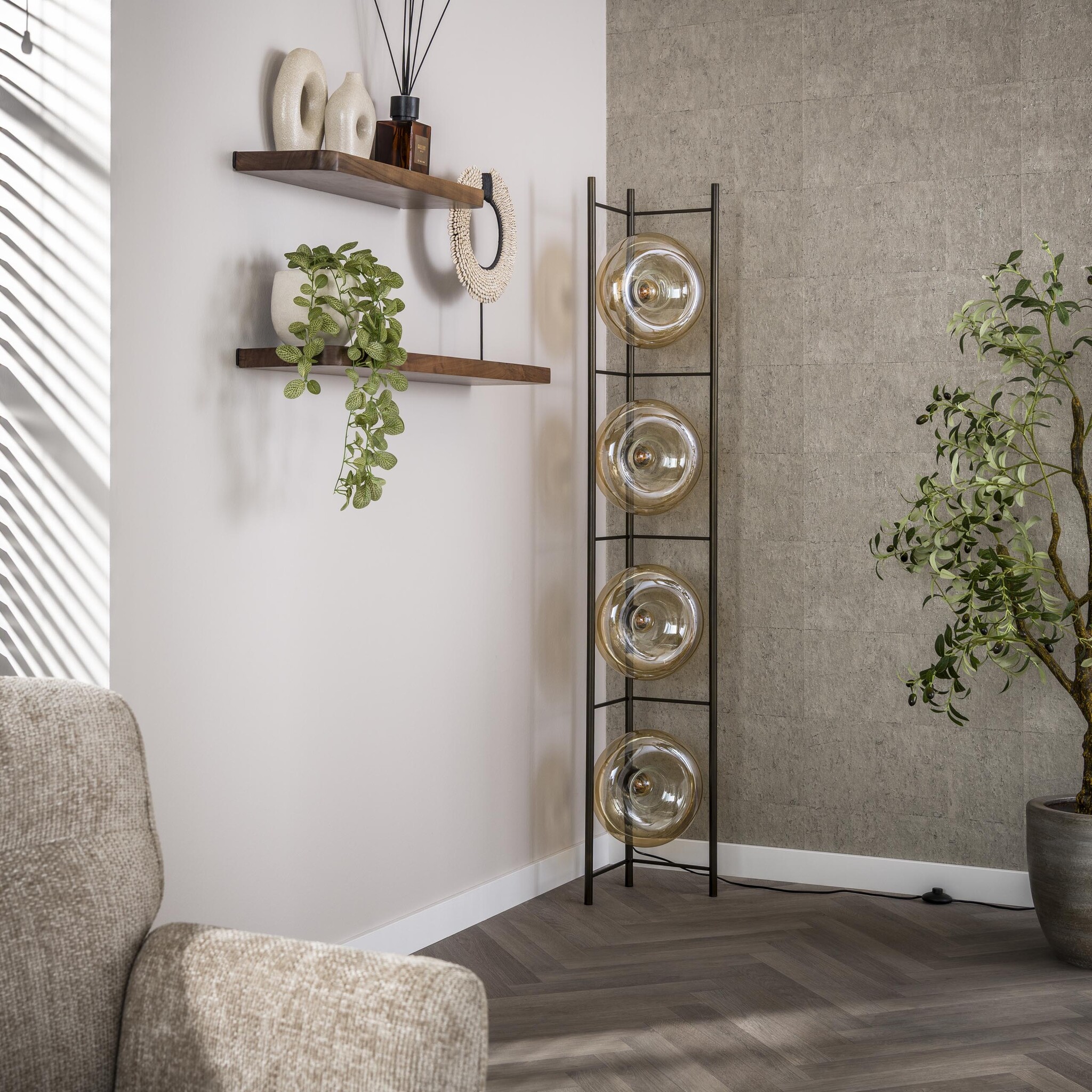 Hoyz Collection - Vloerlamp Soll 4-lichts - Amber Glas