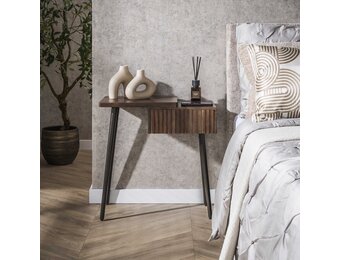 Hoyz Collection - Nachtkastje Carve 1 Lade Links - Massief Acacia Bruin