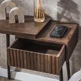 Hoyz Collection - Nachtkastje Carve 1 Lade Links - Massief Acacia Bruin