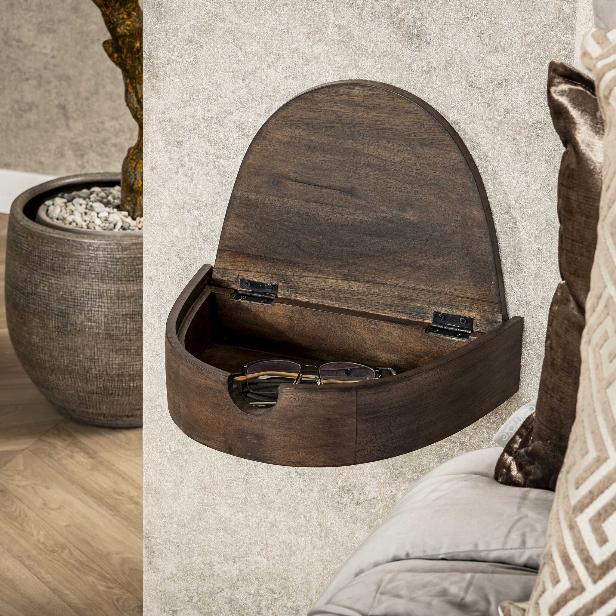 Hoyz Collection - Nachtkastje Cove Zwevend 1 Lade Verpakt Per 2 - Massief Acacia Glaze Brown