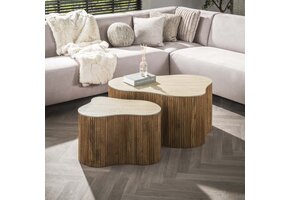 Hoyz Collection - Salontafel Nuovo Shamrock Set Van 2 - Massief Mango Zand