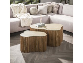 Hoyz Collection - Salontafel Nuovo Shamrock Set Van 2 - Massief Mango Zand