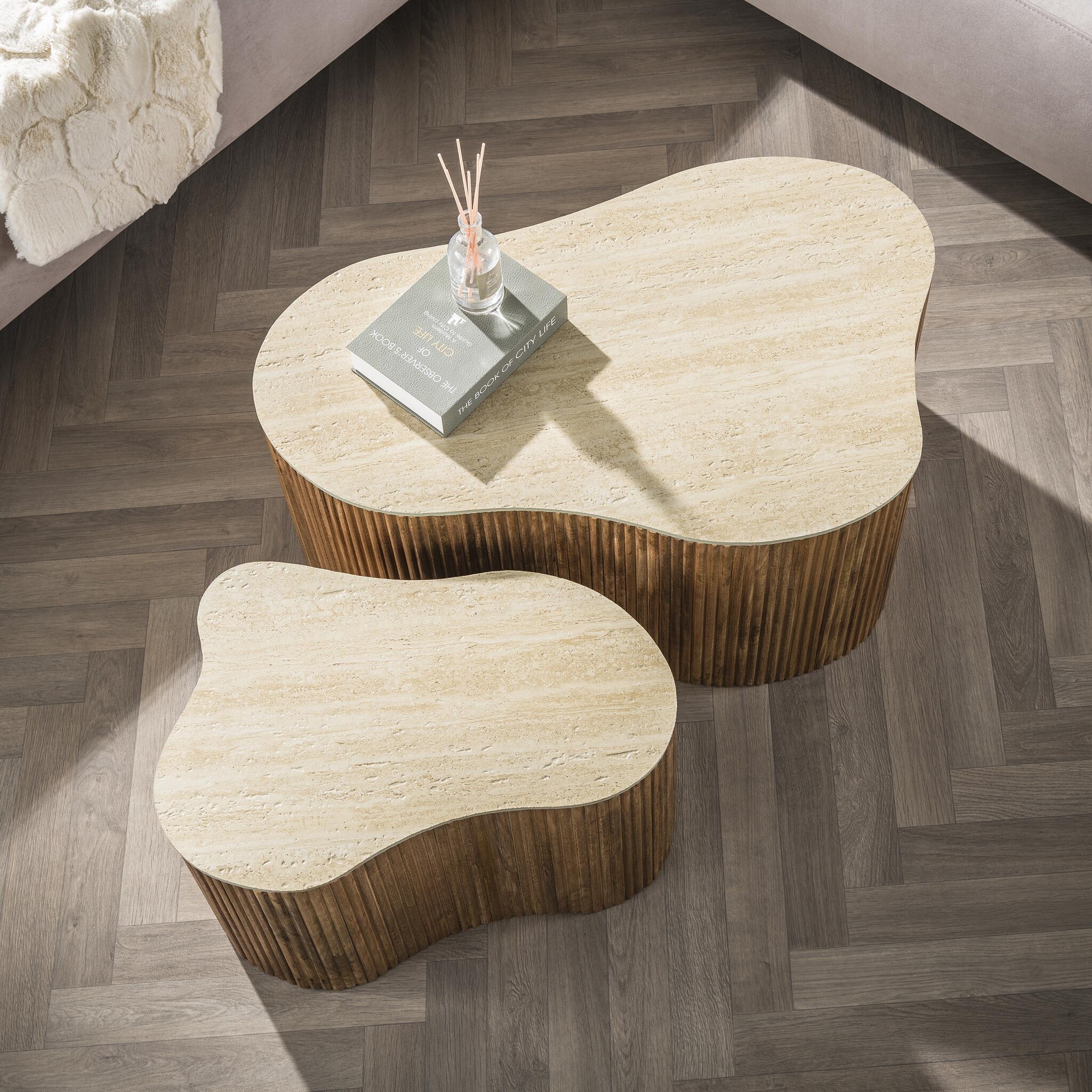 Hoyz Collection - Salontafel Nuovo Shamrock Set Van 2 - Massief Mango Zand
