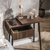 Hoyz Collection - Nachtkastje Carve 1 Lade Rechts - Massief Acacia Bruin