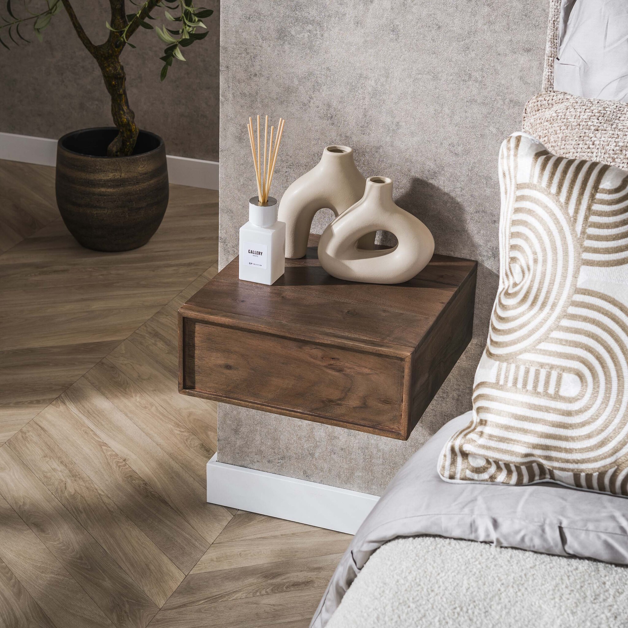 Hoyz Collection - Nachtkastje Frame Zwevend 1 Lade Verpakt Per 2 - Massief Acacia Bruin