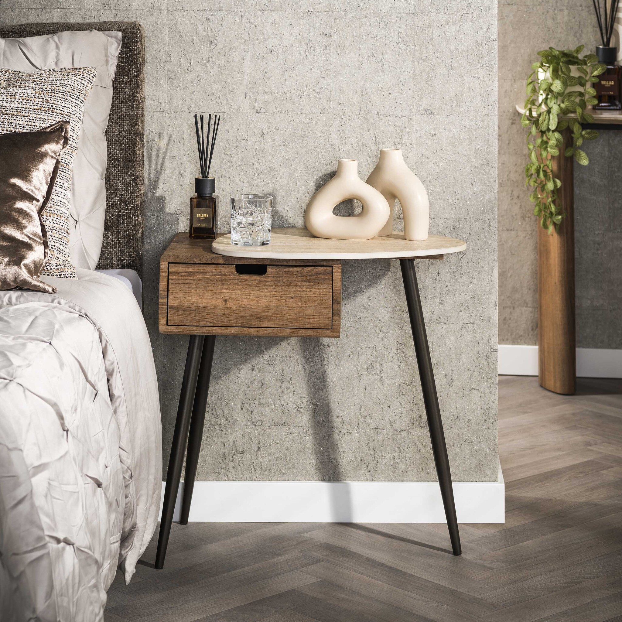 Hoyz Collection - Nachtkastje Travino 1 Lade Rechts - Keramiek Travertin