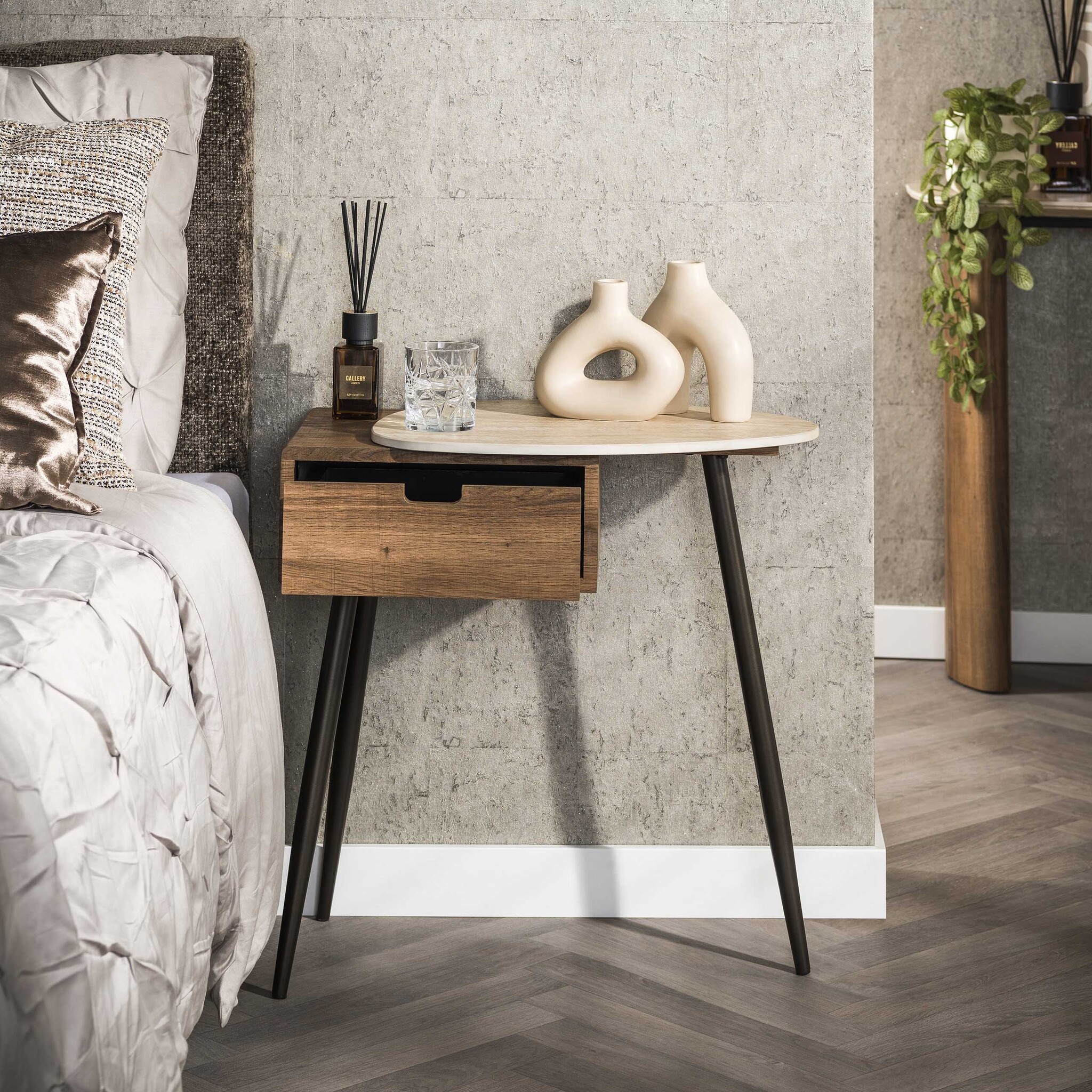 Hoyz Collection - Nachtkastje Travino 1 Lade Rechts - Keramiek Travertin