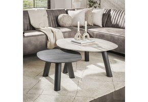 Hoyz Collection - Salontafel Twin Log Set Van 2 - 3D Keramiek Travertin Zwart-grijs