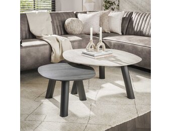 Hoyz Collection - Salontafel Twin Log Set Van 2 - 3D Keramiek Travertin Zwart-grijs