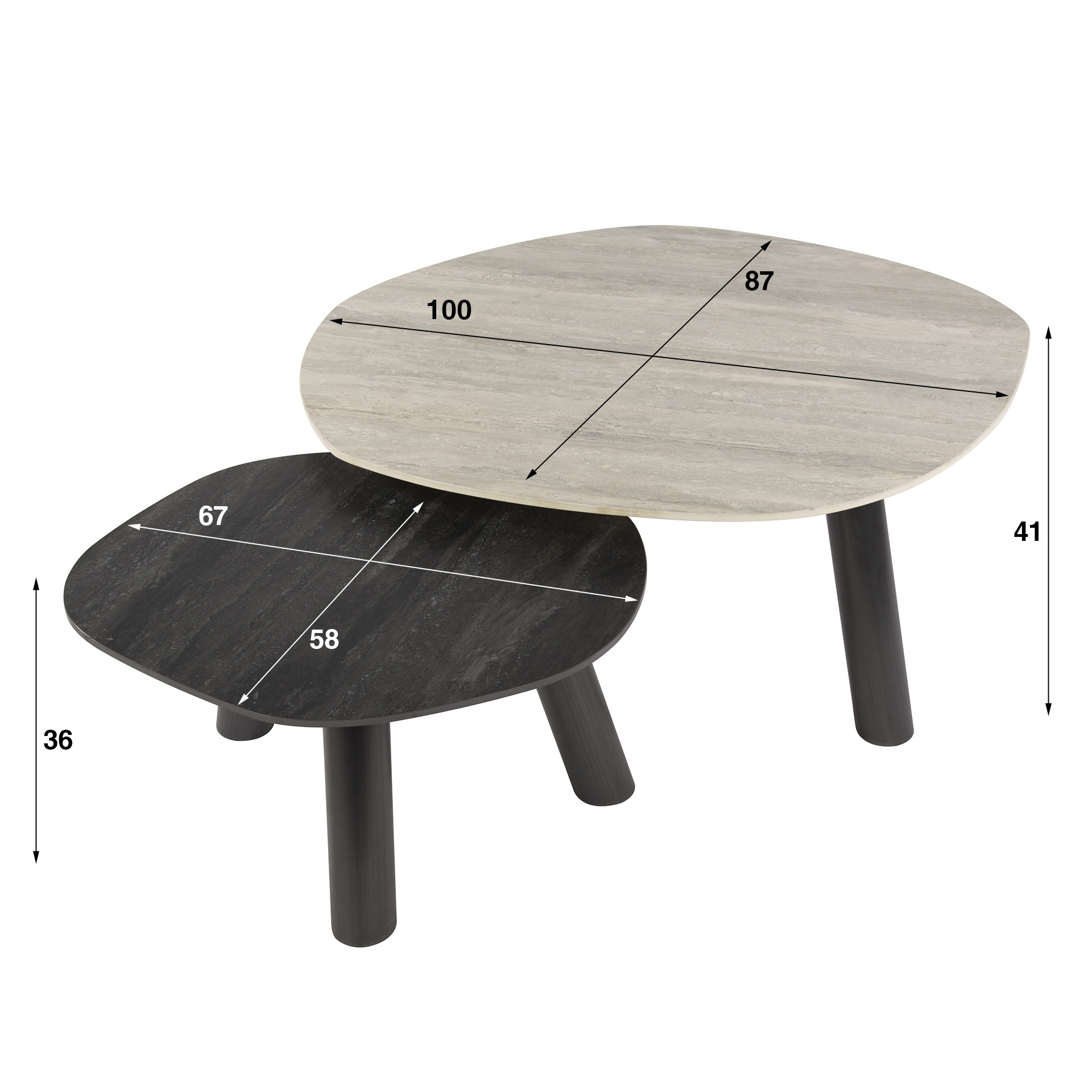 Hoyz Collection - Salontafel Twin Log Set Van 2 - 3D Keramiek Travertin Zwart-grijs
