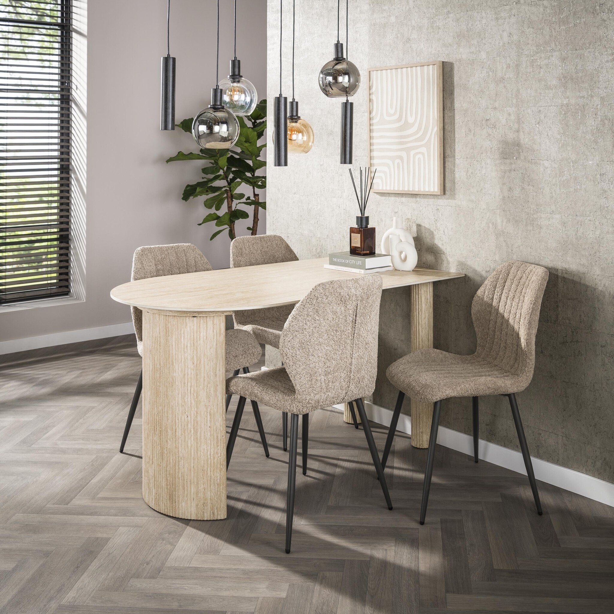 Hoyz Collection - Eettafel Romano Arch 1-side 140cm - Keramiek Travertin