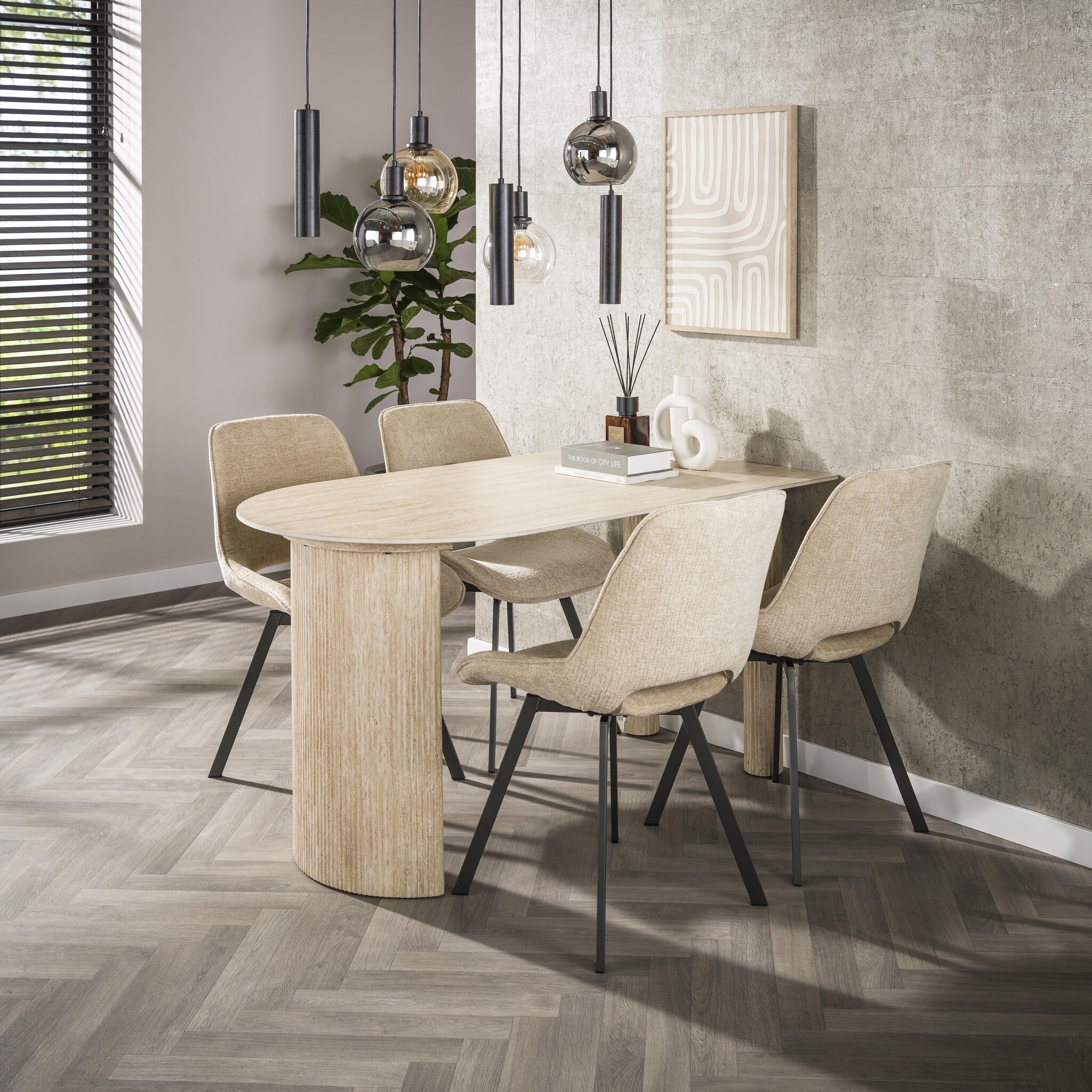 Hoyz Collection - Eettafel Romano Arch 1-side 140cm - Keramiek Travertin