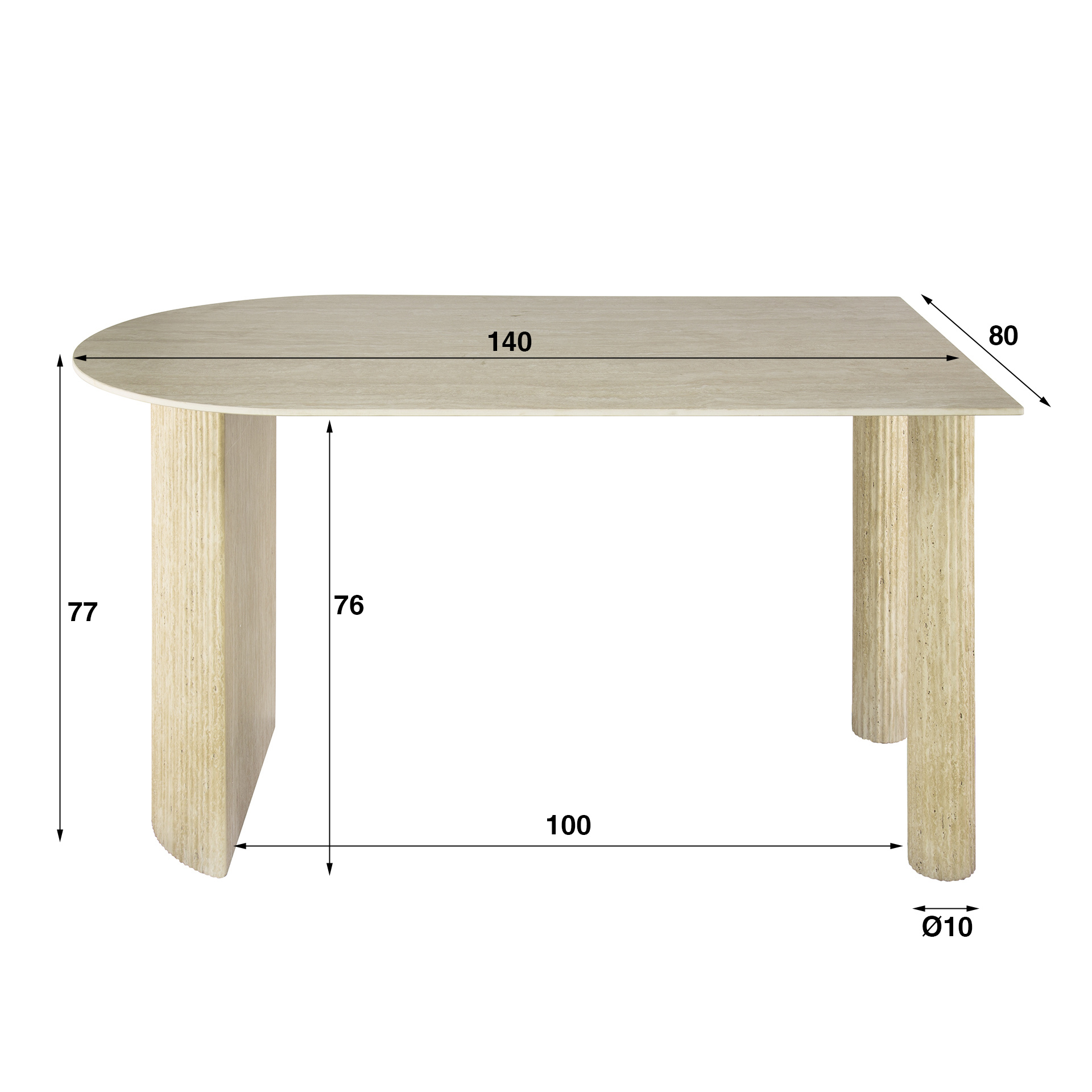 Hoyz Collection - Eettafel Romano Arch 1-side 140cm - Keramiek Travertin