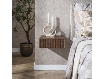 Hoyz Collection - Nachtkastje Carve Zwevend 1 Lade Verpakt Per 2 - Massief Acacia Bruin