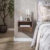 Hoyz Collection - Nachtkastje Carve Zwevend Open Vak 1 Lade - Massief Acacia Bruin