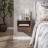 Hoyz Collection - Nachtkastje Carve Zwevend Open Vak 1 Lade - Massief Acacia Bruin