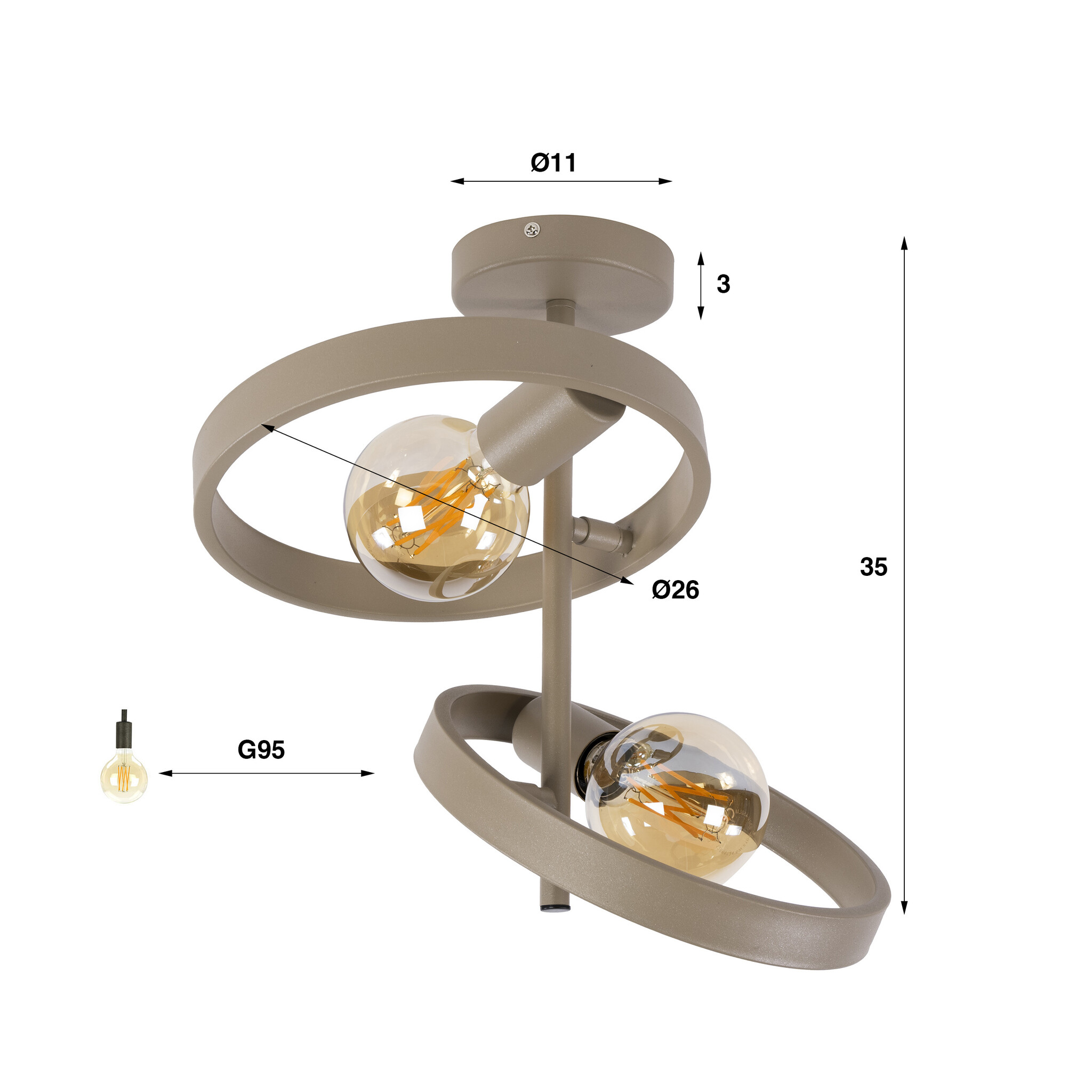 Hoyz Collection - Plafondlamp Hover 2-lichts - Beige