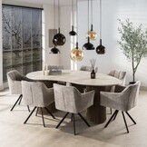 Hoyz Collection - Eettafel Romano Niervormig 215cm - 3D Keramiek Travertin