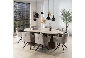 Hoyz Collection - Eettafel Romano Niervormig 215cm - 3D Keramiek Travertin