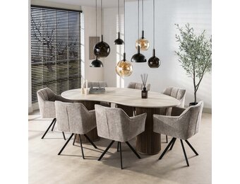 Hoyz Collection - Eettafel Romano Niervormig 215cm - 3D Keramiek Travertin