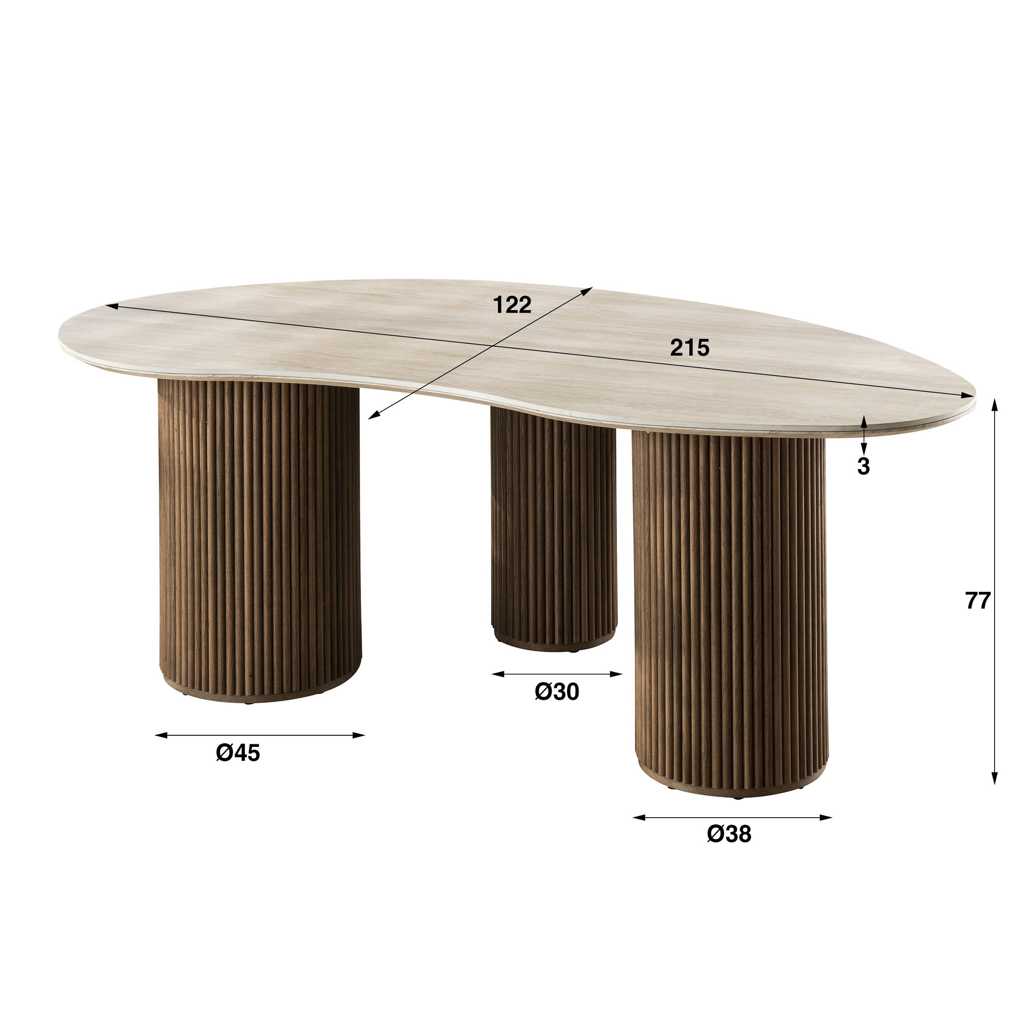 Hoyz Collection - Eettafel Romano Niervormig 215cm - 3D Keramiek Travertin