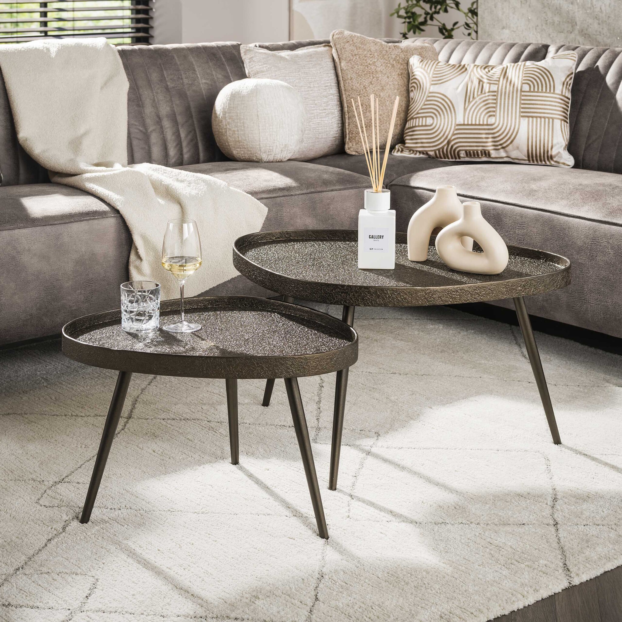 Hoyz Collection - Salontafel Organic Driehoekig Set Van 2 - Brons Liquid Metal