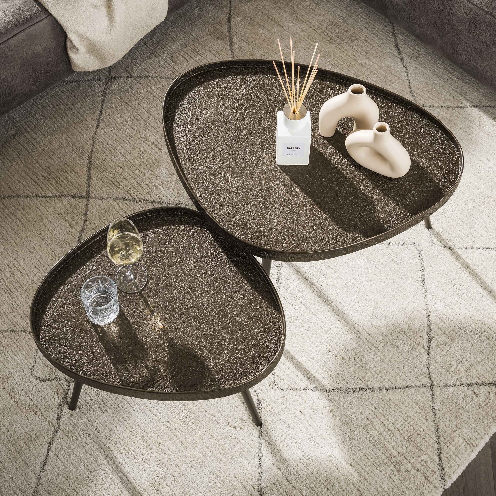 Hoyz Collection - Salontafel Organic Driehoekig Set Van 2 - Brons Liquid Metal