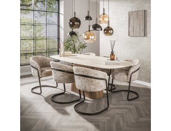 Hoyz Collection - Eettafel Romano Centro Deens Ovaal 215cm - 3D Keramiek Travertin