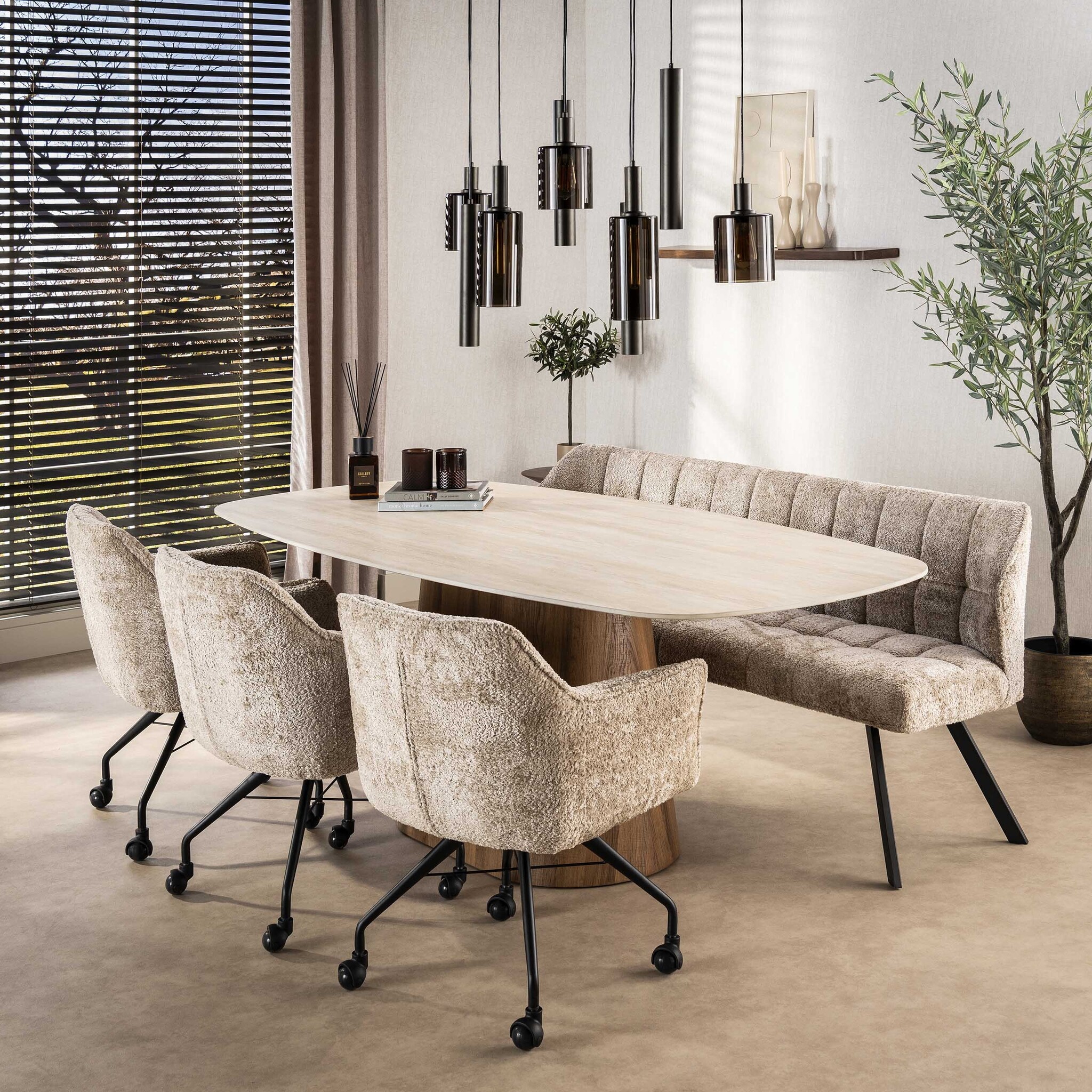 Hoyz Collection - Eettafel Romano Centro Deens Ovaal 215cm - 3D Keramiek Travertin