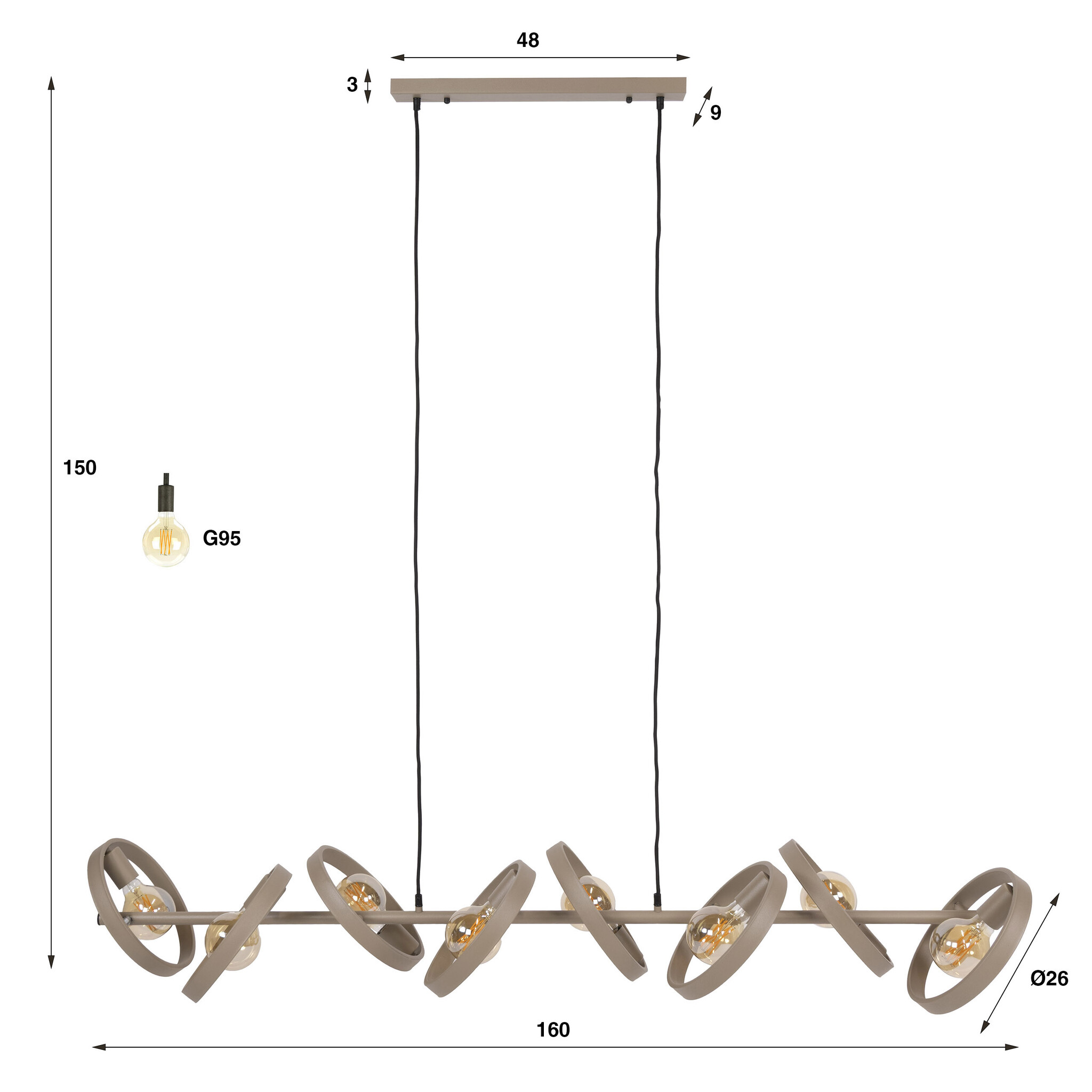 Hoyz Collection - Hanglamp Hover 8-lichts - Beige