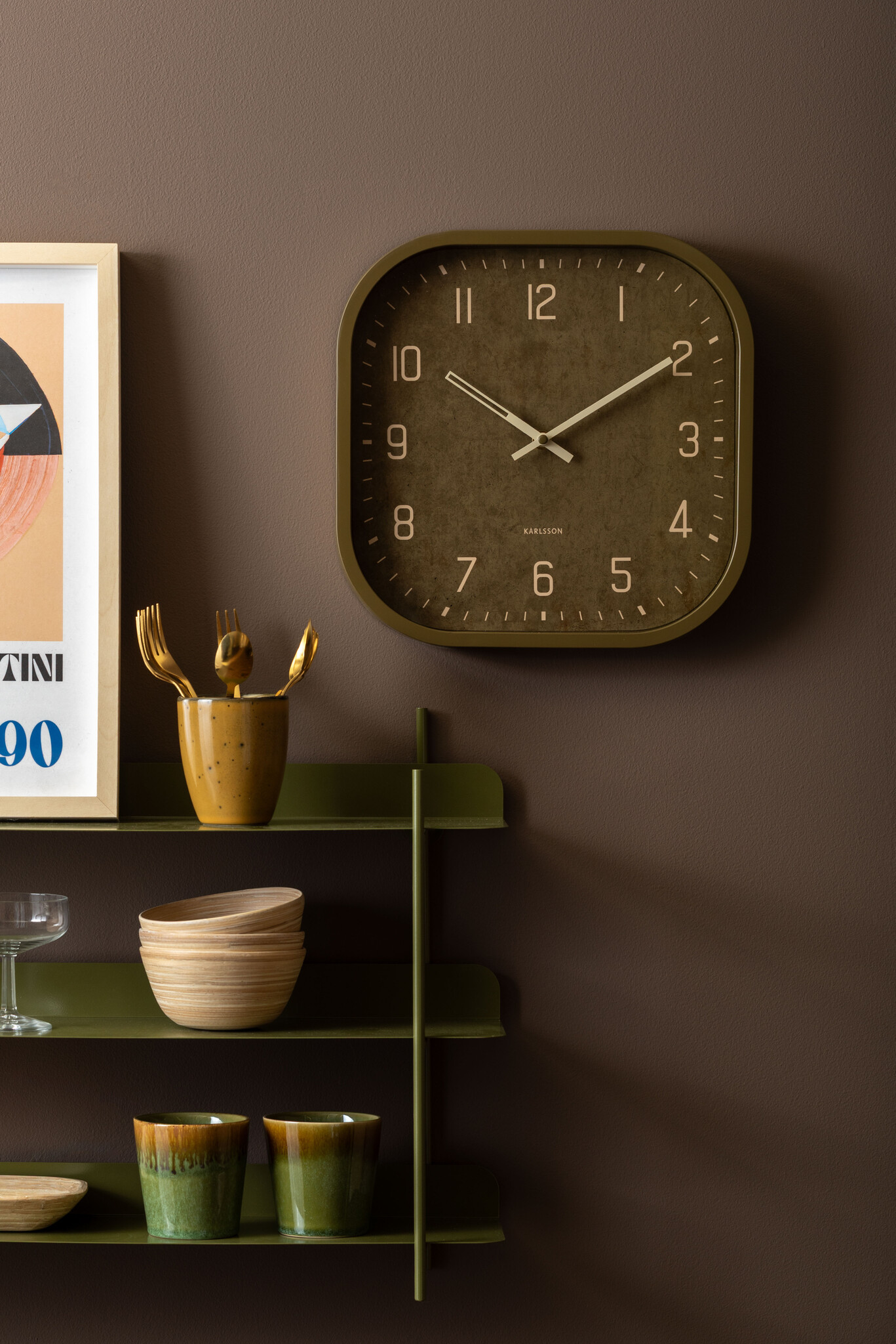 Karlsson - Wall Clock Elemental Cuadrado - Groen - Ø30cm